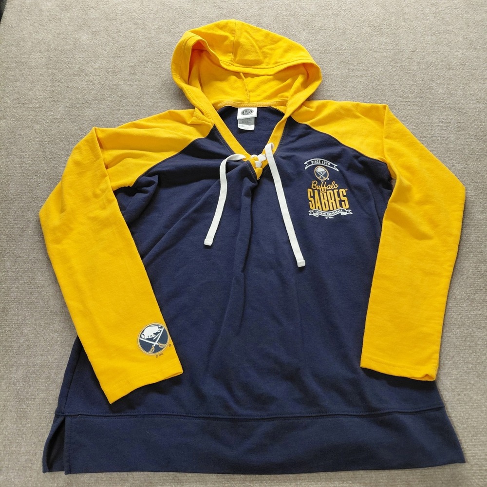 Buffalo Sabres NHL Womens Tie V-neck Long Sleeve Pullover Hoodie Sz Large Hockey
